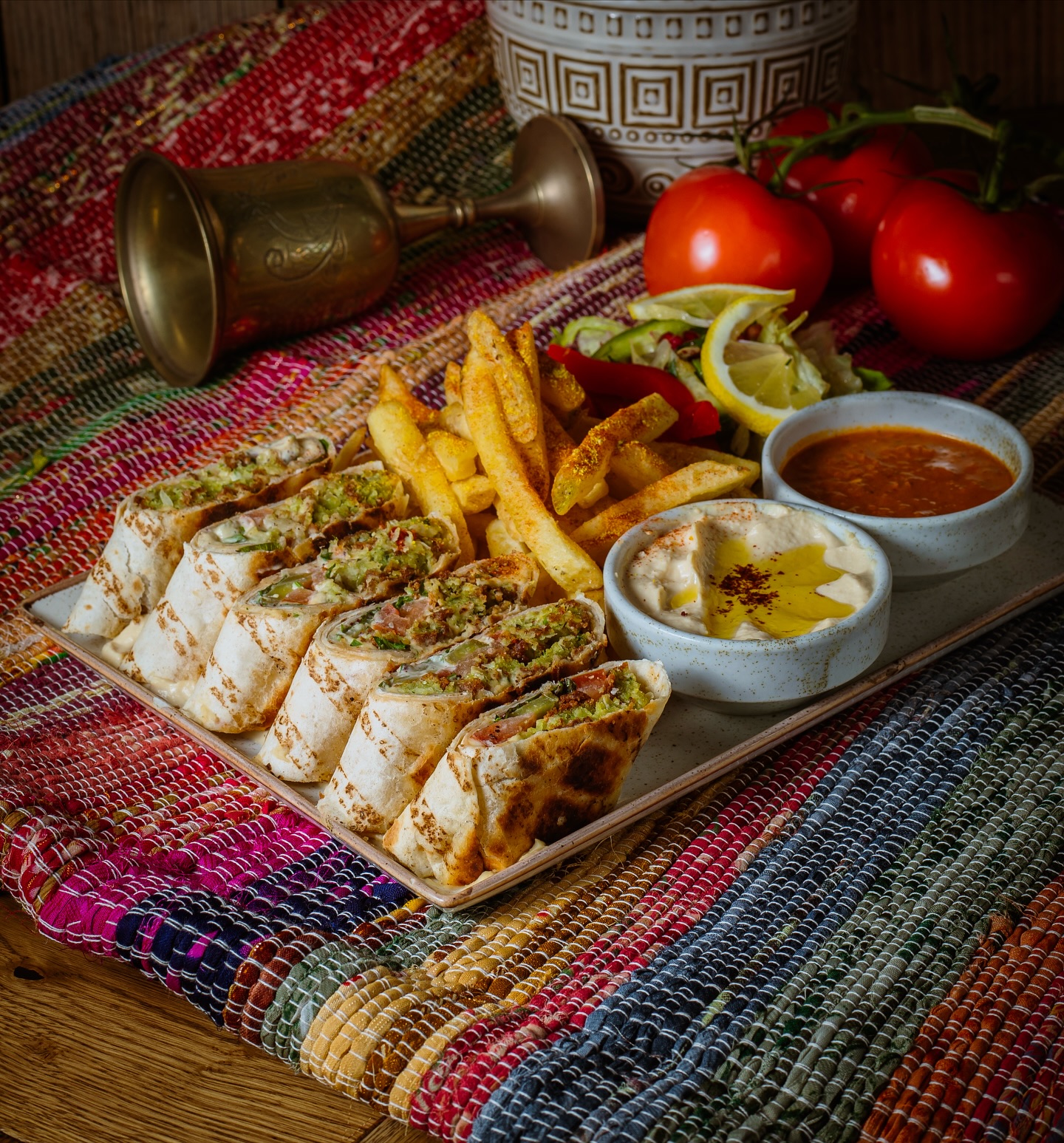 A table with Middle Eastern dishes at Zenobia